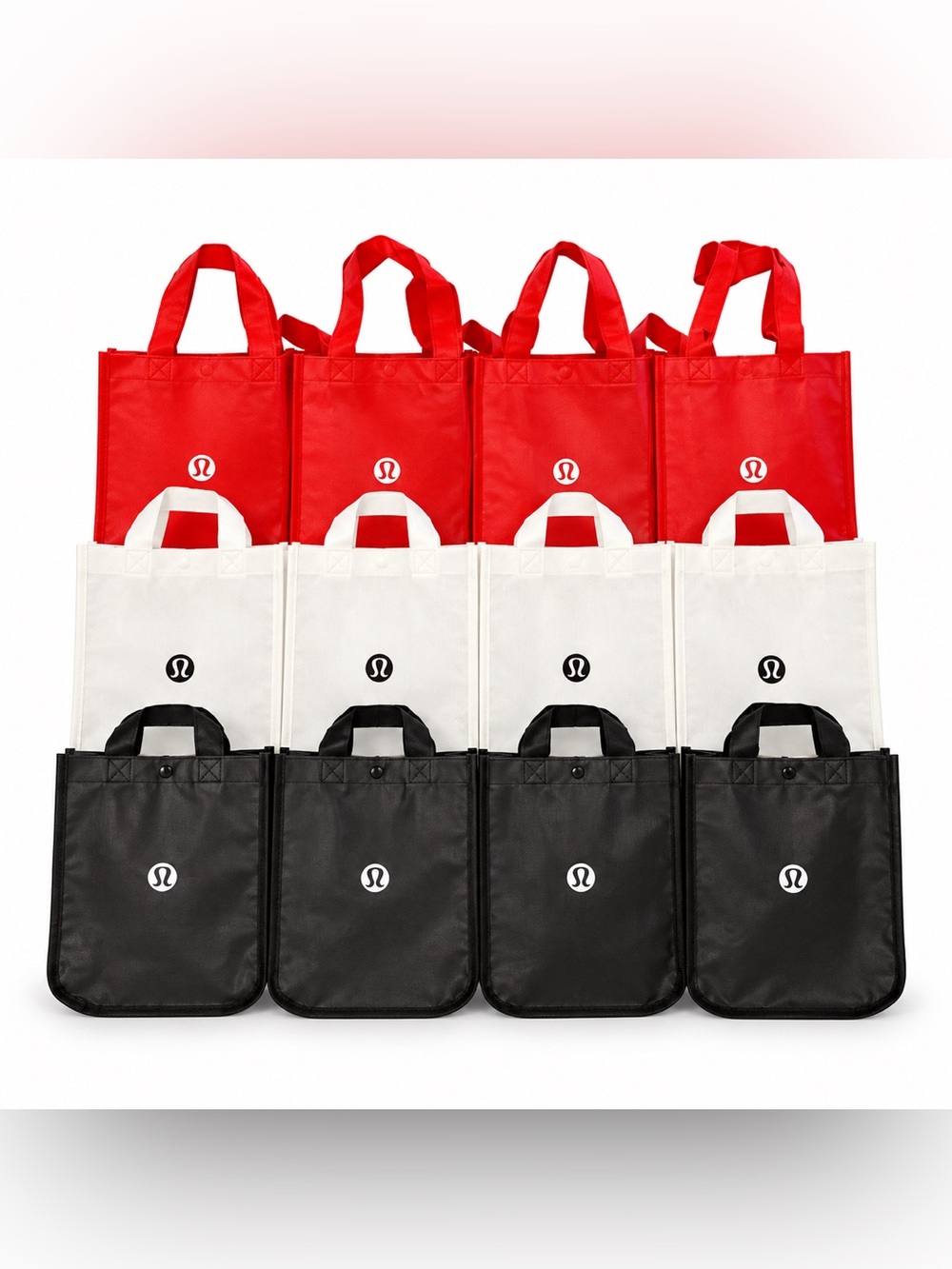 lululemon Small Reusable Shopping Bags Lot of 12 Red White Black - like new